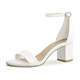 PIZZ ANNU Sandalen Damen mit Absatz Bequem Sandaletten Sommer Elegant Sommerschuhe Brautschuhe Blockabsatz Hohe Schuhe Weiß-J Haken Schnalle EU 38