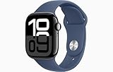 Apple Watch Series 10 [GPS, 42mm] - Aluminiumgehäuse Diamantschwarz mit Sportarmband Denim, S/M (Generalüberholt)
