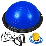 OcioDual Balance Ball, Balance Trainer, Halber Fitnessball für Gleichgewicht, Propriozeptive Plattform, Rutschfester Ball mit Inflator und Widerstandsbändern, Halber Gymnastikball, Blau