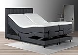 Tesla Dreams Boxspringbett 180x200 Emotion - Elektrisch verstellbare Matratze, 7 Zonen Taschenfederkern-Matratze H2/H3, Topper MemoLUX 10 cm Höhe, Anthrazit