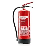 Pulver-Feuerlöscher – Protex PDE 6 Pulverfeuerlöscher – 6 kg - für die Brandklassen ABC – Zertifiziert nach DIN EN 3 und CE – 9,5 kg – mit praktischer Halterung – mit Prüfplakette - Made in EU
