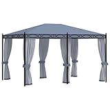 Qnhdfrt Pavillon mit Mückennetz 3x4 m Anthrazit Stahl Aluminium Gartenpavillon mit UV Schutz für Camping Grillpartys und Outdoor Events