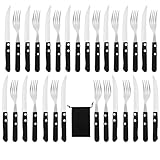 LEKEFETO 30 teilig Steakbesteck, Besteck Set für 15 Personen, Steakmesser set, Messer und Gabel Set, Steakmesser und Steakgabeln, Stahl Steakbesteck, Besteck für Steak (Schwarz)