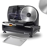 Sommertal Allesschneider AS190 DUAL 200W Edelstahlmesser mit Wellenschliff und glatten Schliff, platzsparend, elektrische Schneidemaschine Brotschneidemaschine, Profi Aufschnittmaschine Modern 0-15mm