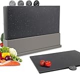 Masthome Index Schneidebretter-Set,Kunststoff-Schneidebretter mit Ablageständer,4 Stück Schneidebrett Set,BPA Frei,Spülmaschinenfestes Küchen Schneidebrett
