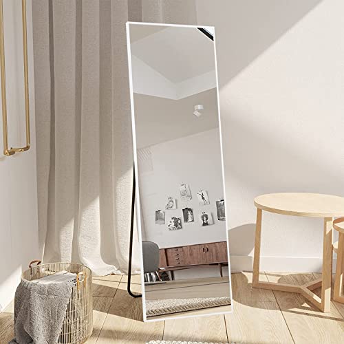 Koonmi 144×45cm Standspiegel, Groß Ganzkörperspiegel mit Aluminiumrahmen für Schlaf-,Wohn- und Badezimmer Spiegel, Weiß