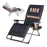FUOIDYE Sonnenliege Klappbar, Liegestuhl Klappbar, Extra Breit Relaxliege Garten mit Abnehmbarer KopfstüTze GeträNkehalter, Klappliegestuhl mit Kissen für Patio Outdoor Balkon (Schwarze Streifen)