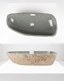 70 cm oval Naturstein Waschbecken grau von WOHNFREUDEN - Stein Aufsatzwaschbecken Naturstein Waschbecken Badezimmer Waschbecken Bad Handwaschbecken