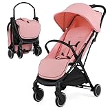 DREAMADE Kinderwagen faltbar, Reisebuggy für Kinder 0-3 Jahren, Buggy mit verstellbarem Sonnendach, Universalräder, Sicherheitsgurt & Aufbewahrungskorb, bis 15 kg Belastbar (Rosa)