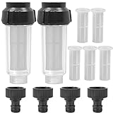 Hlimior Wasserfilter Gartenschlauch, 2 Stück 3/4 Zoll Wasser Vorfilter Wasserfilter Set mit 5 Filtereinsatz & 2 Schnelladapter für Hochdruckreiniger, Gartenpumpe, Gartenbewässerung, Wohnmobil