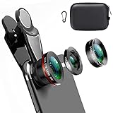 KINGMAS 3 in 1 Universal 198° Fischaugenobjektiv + 0,63X Weitwinkelobjektiv + 15X Makro Clip Kamera Objektiv Kit für iPad iPhone Samsung Android und die meisten Smartphones (schwarz 3-in-1 (Upgrade))