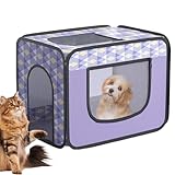 Katzentrocknerbox – Faltbare atmungsaktive Trockenbox Hundehütte, Anti-fliegende Haare Katze Föhnkammer, bedruckter atmungsaktiver Trockenraum für kleine bis große Katzen Hunde