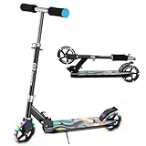 IMMEK 2-Wheel Children's Scooter Foldable Scooter, Suitable for Girls and Boys at The Age of 4+, LED Light PU Wheels, Height Adjustable Pedal Scooter, Maximum Weight up to 80 kg（Schwarz）