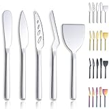 Berglander Käsemesser 5-teiliges Set, geeignet für alle Käsesorten, Edelstahl Käsemesser Schneidemaschine, ergonomisches Design, geeignet zum Greifen und Schneiden, Butterstreuer（Silbrig）