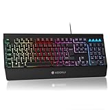 KOORUI Gaming Tastatur, Deutsches QWERTZ-Layout mit Handballenauflage Ghosting Schutz Tastaturen USB Kabel 12 Multi Media Tasten für Windows MacOS Linux -Schwarz