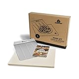 BURNHARD Pizzastein und Pizzaschaufel für Gasgrill & Holzkohlegrill aus Cordierit und Edelstahl für Brot, Flammkuchen & Pizza, rechteckig - 45 x 35 x 1,5 cm