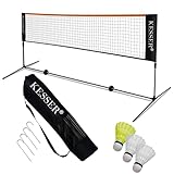 KESSER® Badmintonnetz Tennisnetz | 400cm | Federballnetz 3-Fach-Höhenverstellbar 107/120/155cm, Set bestehend aus Netz, 3x Federball, Transporttasche, stabilem Eisen-Gestell, Indoor & Outdoor, Schwarz