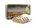 Backstube Sven Hennig 1000 g handgemachter 'Original Dresdner Christstollen®' in Aluminium-Geschenkdose Motiv 'Canaletto bei Nacht'