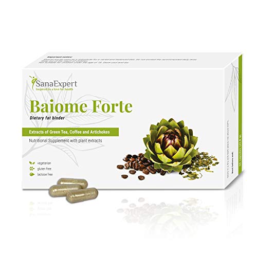 SanaExpert Baiome Forte, pflanzlicher Fettbinder zum Abnehmen, mit Artischocke Kaktus, Grüntee, Grüner Kaffee, vegetarisch, glutenfrei, 60 Kapseln