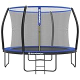 SONGMICS Trampolin Ø 305 cm, Gartentrampolin für Kinder mit Sicherheitsnetz, 180 cm hohe Gebogene Stangen, Randabdeckung, Leiter, Stahlrahmen, TÜV Rheinland GS-Zertifikat, schwarz-blau STR10BK