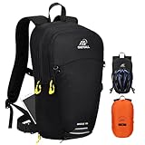ONETOALL Fahrradrucksack 15L Wasserdicht, Diebstahlsicherer Wanderrucksack mit Helmnetz und Regenschutz, Kleiner Skirucksack mit Abnehmbarem Bauchgürtel zum Radfahren Wandern Tagestour Sport Alltag