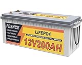FEENCE 12V 200Ah LiFePO4 Batterie, Eingebauter 100A BMS, 2560Wh Deep Cycle LiFePO4 Batterie, 4000~15000 Zyklen Rechargable Lithium Iron Batterie für Wohnmobil, Solar Trailer, Boot und Camping