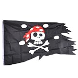 eZAKKA Piratenflagge, Piratenschädel und gekreuzte Knochen, Flaggen für Piratenparty, Halloween-Dekoration, 0,8 x 1,2 m