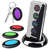 Schlüsselfinder Key Finder, 80dB kabelloser Gegenstands-Tracker, RF-Finder für Schlüssel, Haustiere, Gepäck, Geldbörse, Telefon, 40 m Reichweite, 1 RF-Sender & 4 Empfänger & Taschenlampe