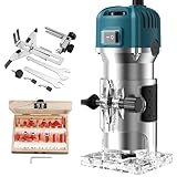 JiGiU Oberfräse 800W Elektrische Holzfräse 6,35mm Durchmesser, 28000 U/min Einhandfräse Kantenfräse Variable Geschwindigkeite inkl. 15PCS 1/4' Fräsen Cuter Set, ideal für Holzbearbeitung
