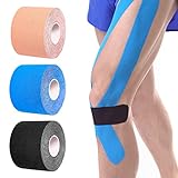 3 Rollen Kinesiologie Tape Bandagen, Schienen 5cm x 5m Kinesiotapes Wasserfestes & Elastisches Tape für Knie Schultern und Ellbogen Muskelkonditionierungsband