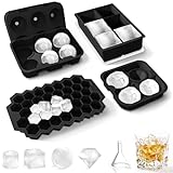 Eiswürfelform Silikon Eiswürfelbehälter mit Deckel - 4er-Set, leicht zu lösen, geeignet für Whisky-Cocktails und Säfte usw, LFGB-geprüft und BPA-frei (Schwarz)