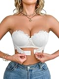 GORGLITTER BH Damen Elegant Bügel BHS mit Spitze Bralette Frontverschluss Unsichtbaren Trägern Bra Push Up Bustier Bequem Unterwäsche Weiß 90B