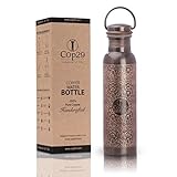 Cop29 Handgraviertes Premium-Design aus reinem Kupfer Tulpe Antike Wasserflasche mit Griff: Gelenkfrei und auslaufsicher (900 ml)