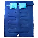 Doppelschlafsack 3-4 Jahreszeiten für Erwachsene, Camping & Outdoor mit integriertem Kissen, extra warm & komfortabel für Paare