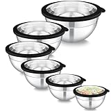 Homikit Rührschüssel 6er Set, Edelstahl Schüssel Salatschüssel mit Transparenter Deckel zum Servieren Kochen Backen, Schüsselset 4,5L/2,8L/2,5L/1,6L/1,2L/0,7L, Stapelbar & Spülmaschinenfest, Schwarz