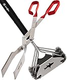 Shark BBQ Grillzange mit langer Reichweite und Grillbürste aus Edelstahldraht (43,2 cm rote Zange), 2 Stück