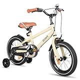 STITCH Kinderfahrrad für 3-5 Jahre Mädchen & Jungen, 14 Zoll Kinderfahrrad mit Stabilisatoren & Handbremsen, 95% montiert, Beige