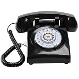 Retro-Drehtelefon mit mechanischem Klingelwerk, Stromversorgung über Telefonleitung, ohne Batterie oder externes Netzteil (Schwarz)