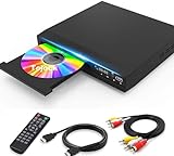 DVD Player für TV 1080P Full HD CD Player, Alle Regionen frei, HDMI/AV Ausgangskabel inklusive, integriertes PAL/NTSC System, USB 2.0 Eingang, Haltepunkt-Speicher, Fernbedienung