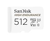 SanDisk High Endurance microSDXC Speicherkarte 512 GB + Adapter (Für Dash-Cams und Private Überwachungskameras, 100 MB/s Lesen, V30 für Full-HD und 4K-Videos)