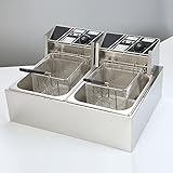 Edelstahl-Fritteuse mit - Körben - 6 Liter - Thermostat 50°-200°C - Timer - Cool-Touch-Griff - Thermoschutz - Status-LED - Überhitzungsschutz Edelstahl 56 * 40 * 50cm，82.5 * 50 * 40cm