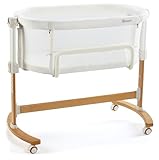 babyGO Amila 3-in-1 Beistellbett aus Holz für Babys - Bequemes Babybett - Reisebett und Kinderbett - Mit weicher Matratze - höhenverstellbar und Faltbarer Seitenwand - ideal für Zuhause und unterwegs