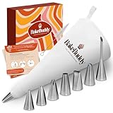 BakeBuddy Premium Spritzbeutel Set (11-teilig) - 35cm Baumwolle Spritzbeutel mit Tüllen aus Edelstahl zum Dekorieren von Torten, wiederverwendbar und spülmaschinenfest, inkl. Adapter & Geschenkbox