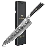 Sunnecko Damastmesser 20cm Kochmesser Küchenmesser - Scharf Messer aus Damaststahl, Damast Küchenmesser mit Ergonomischer Griff, Fleischmesser für Küche