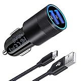 Zigarettenanzünder USB Ladegerät, AILKIN 3.4A 2-Port USB Kfz Ladegerät Auto Ladeadapter mit USBC Ladekabel für Samsung Galaxy S25 Ultra/S24 FE/S23/S22/S21/A55/A35/A15/A56/A36/A16, iPhone 16/15, Google