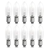 Akynite E10 0.2W LED Ersatzlampen für Schwibbogen, AC 10-55V Glühbirnen Topkerze Riffelkerze Warmweiß 2200K Dimmbar für Lichterkette, E10 LED Kerzen Klar für Lichterbogen Pyramide, 10er-Pack
