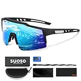 suoso Polarisiert Sportbrille Schnelle brille für Herren und Damen Sport Sonnenbrille UV400-Schutz Fahrradbrille Klar Laufbrille für MTB Rennrad Fahrrad Ski Rave Gletscherblau