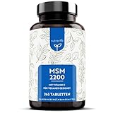 MSM Tabletten - Hochdosiert mit 2200mg MSM & Vitamin C - 365 Tabletten - PREIS-LEISTUNGSSIEGER '21* - Kompakteres MSM Pulver als bei Kapseln - Vegan - Laborgeprüfte - OHNE Zusätze - msm kapseln