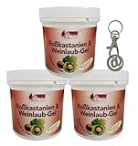 3 x 250ml Roßkastanien und Weinlaub-Gel + 1x ILODA Einkaufswagenchip aus Metall, Roßkastanien-Balsam