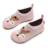 IceUnicorn Hausschuhe Kinder Atmungsaktive Pantoffeln Leicht Rutschfest Kleinkinder Hüttenschuhe Jungen Mädchen Slippers(Fuchs Rosa,24/25EU)